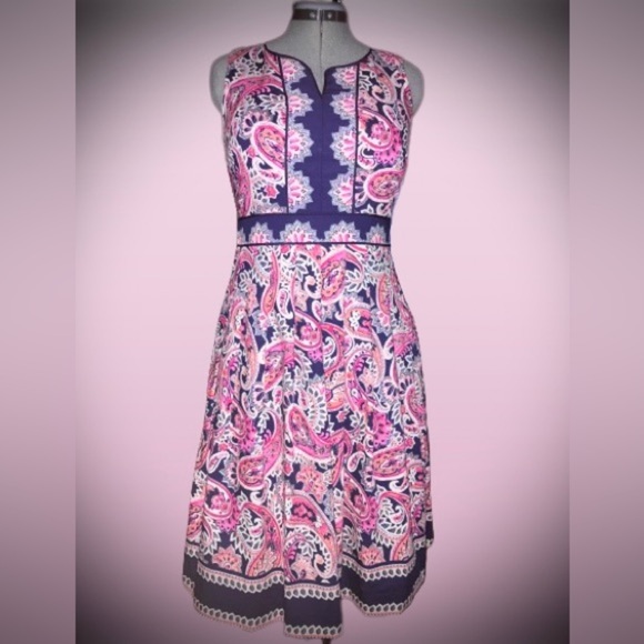 TALBOTS PAISLEY FIT & FLARE DRESS, SZ 4 - Picture 1 of 6